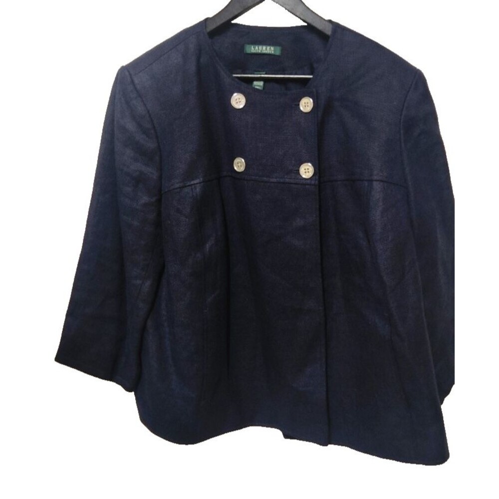 Lauren Ralph Lauren LRL 100% Linen Jacket 18W Blue Button Blazer Coat Lined